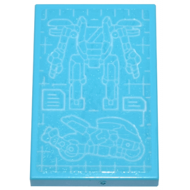 medium azure tile 2 x 3 with white transforming mech bike racer blueprint pattern sticker - set 71799