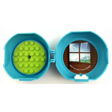 medium azure container pod with lime 6 x 6 round plate and white 1 x 2 plate with friends snow resort pattern stickers - set 5004920