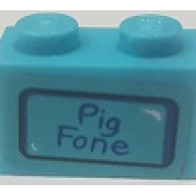 medium azure brick 1 x 2 with pig fone pattern sticker - set 75824