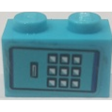 medium azure brick 1 x 2 with keypad pattern sticker - set 75824