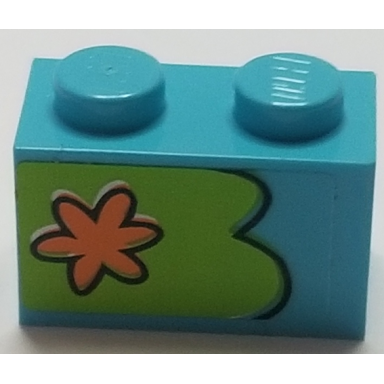 medium azure brick 1 x 2 with orange flower on lime background pattern model left side sticker - set 75903