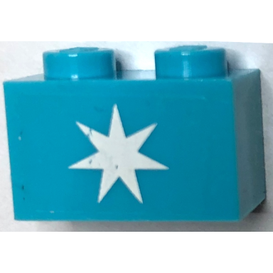 medium azure brick 1 x 2 with maersk star logo pattern sticker - set 10241