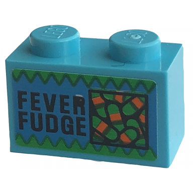 medium azure brick 1 x 2 with fever fudge pattern sticker - set 76422