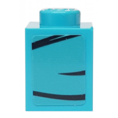 medium azure brick 1 x 1 with 3 black lines on medium azure background pattern model right side sticker - set 76898