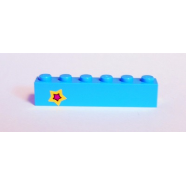 medium azure brick 1 x 6 with yellow and magenta star on left side pattern sticker - set 41346