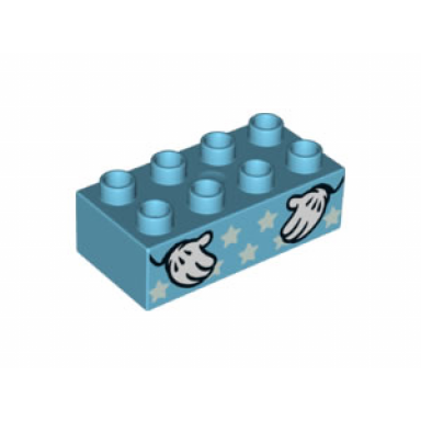 medium azure duplo brick 2 x 4 with stars and mickey mouse hands pattern