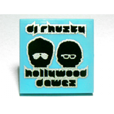 medium azure tile 2 x 2 with dj rhusty hollywood dawez and black heads with glasses pattern