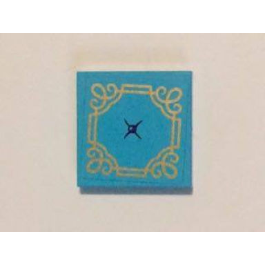 medium azure tile 2 x 2 with seat cushion with black button and gold swirls pattern sticker - set 41101