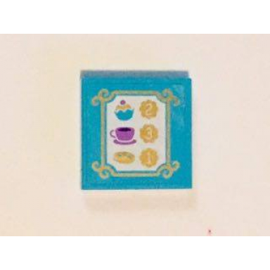 medium azure tile 2 x 2 with bakery menu in gold frame with swirls pattern sticker - set 41101