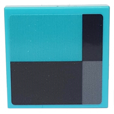 medium azure tile 2 x 2 with black and dark bluish gray rectangles on medium azure background pattern sticker - set 76898