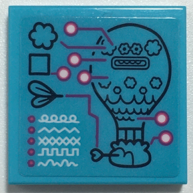 medium azure tile 2 x 2 with hot air balloon blueprint pattern sticker - set 41252