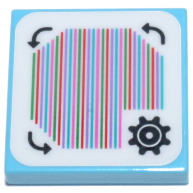 medium azure tile 2 x 2 with super mario scanner code customization time block gear and curved arrows square corner pattern sticker - sets 71380 71434