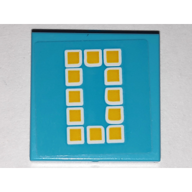 medium azure tile 2 x 2 with yellow digital number 0 pattern sticker - set 41338