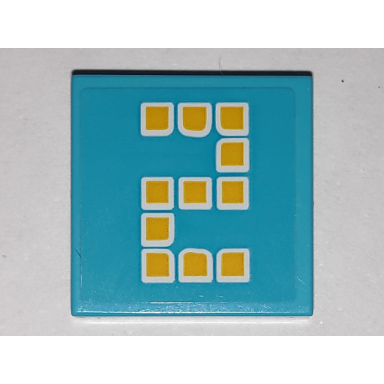 medium azure tile 2 x 2 with yellow digital number 2 pattern sticker - set 41338