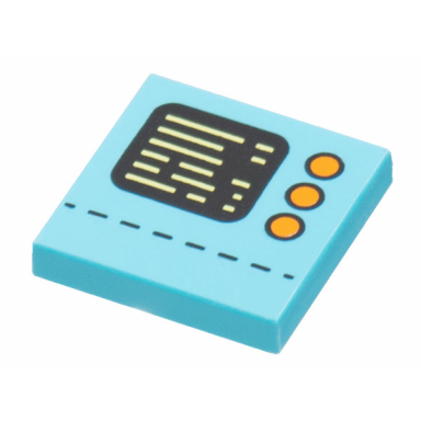 medium azure tile 2 x 2 with control panel with black display bright light yellow text 3 orange buttons and dotted line pattern