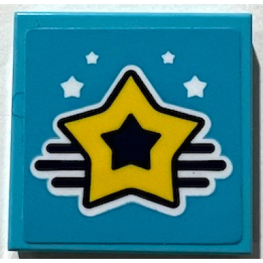 medium azure tile 2 x 2 with yellow star 3 black lines and 4 white stars pattern sticker - set 41372