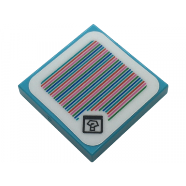medium azure tile 2 x 2 with super mario scanner code item box with question mark pattern sticker - sets 72031 72036