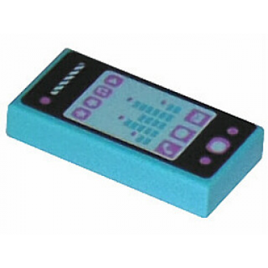 medium azure tile 1 x 2 with smartphone with phone mail speech bubble star flower note play button and sound level pattern
