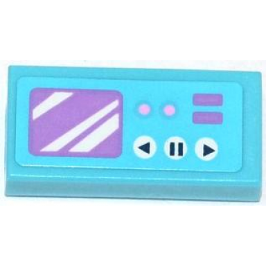 medium azure tile 1 x 2 with purple screen and video camera controls pattern sticker - set 41056