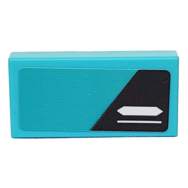 medium azure tile 1 x 2 with white lines and black trapezoid on medium azure background pattern model left side sticker - set 76898
