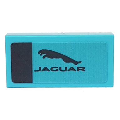 medium azure tile 1 x 2 with black stripe and jaguar on medium azure background pattern sticker - set 76898