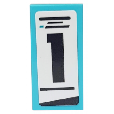 medium azure tile 1 x 2 with black lines and number 1 on white background pattern model left side sticker - set 76898