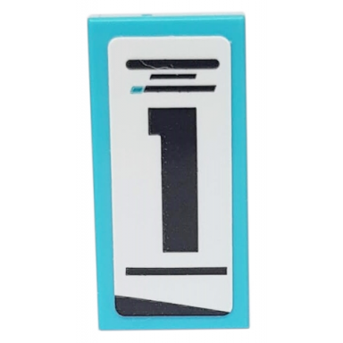 medium azure tile 1 x 2 with black lines and number 1 on white background pattern model right side sticker - set 76898
