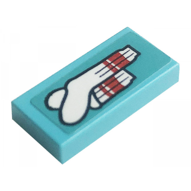 medium azure tile 1 x 2 with red and white socks pattern sticker - set 41256
