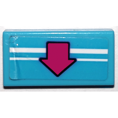 medium azure tile 1 x 2 with 2 white stripes and magenta arrow with black outline pattern sticker - set 41338
