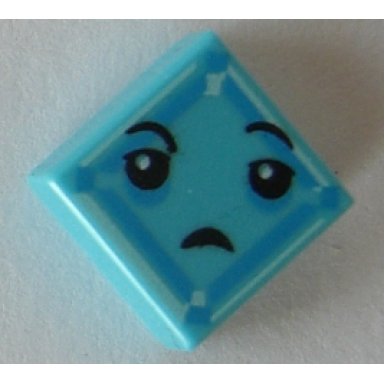 medium azure tile 1 x 1 with black eyes small frown light aqua and dark azure square pattern kryptomite face