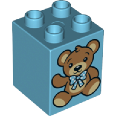 medium azure duplo brick 2 x 2 x 2 with teddy bear and teddy bear with bandages on reverse pattern