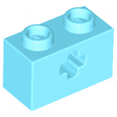 medium azure technic brick 1 x 2 with axle hole