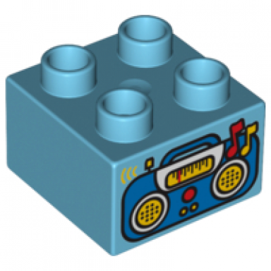 medium azure duplo brick 2 x 2 with boom box radio pattern