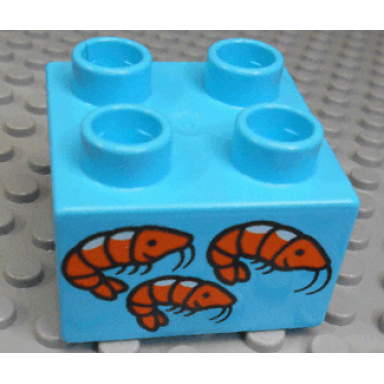 medium azure duplo brick 2 x 2 with 3 orange shrimp pattern