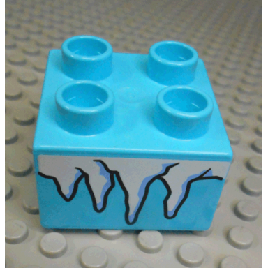 medium azure duplo brick 2 x 2 with white icicles pattern