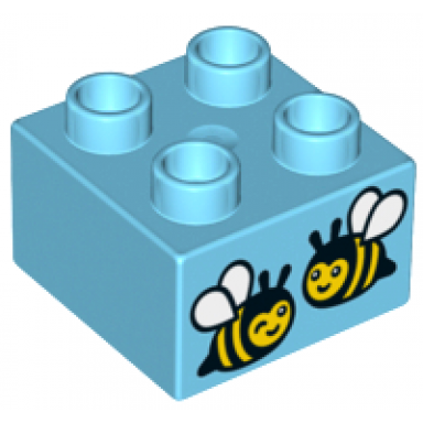 medium azure duplo brick 2 x 2 with two bees pattern 10819