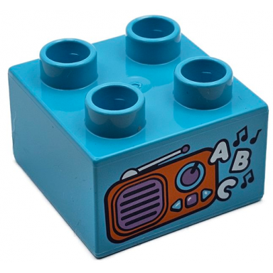 medium azure duplo brick 2 x 2 with orange and medium lavender radio black music notes and white abc pattern