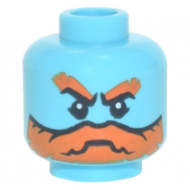 medium azure minifigure head orange bushy eyebrows and full beard black eyes with white pupils pattern