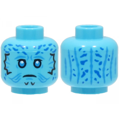 medium azure minifigure head alien sw mythrol dark azure eyes and contour lines blue spots on forehead and back frown pattern