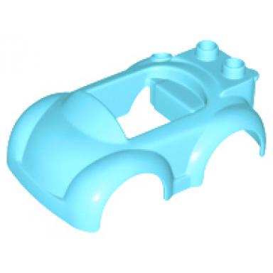 medium azure duplo car body with 2 studs on back and small windshield