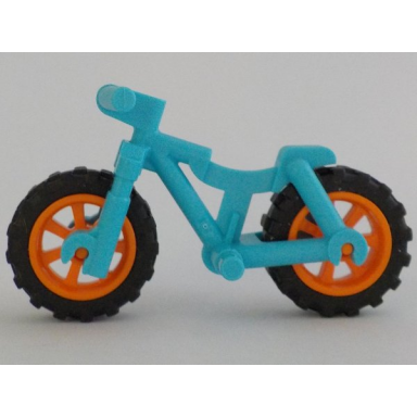 medium azure bicycle heavy mountain bike with straight handlebars with orange wheels and black tires 36934 50862 50861