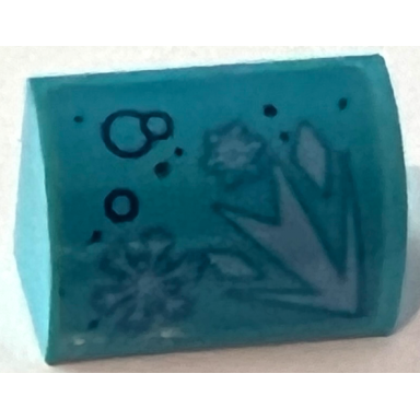 medium azure slope curved 1 x 2 with dark blue circles and metallic light blue snowflakes pattern model left side sticker - set 41168
