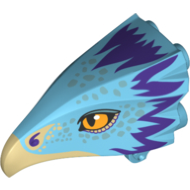 medium azure bird head jaw upper with dark tan beak and purple feathers pattern occamy