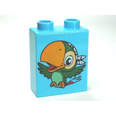 medium azure duplo brick 1 x 2 x 2 with bird skully the parrot pattern