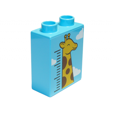 medium azure duplo brick 1 x 2 x 2 with giraffe height chart and clouds pattern