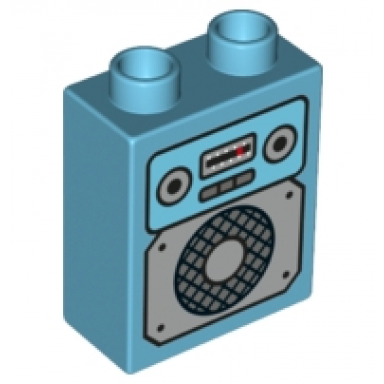 medium azure duplo brick 1 x 2 x 2 with vintage radio pattern