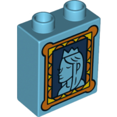 medium azure duplo brick 1 x 2 x 2 with picture with queen pattern