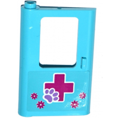 medium azure door 1 x 4 x 5 train left thin support at bottom with magenta cross and animal paw and flowers pattern sticker - set 41125