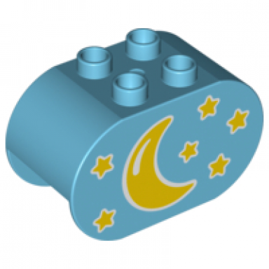 medium azure duplo brick 2 x 4 x 2 rounded ends with moon and stars pattern
