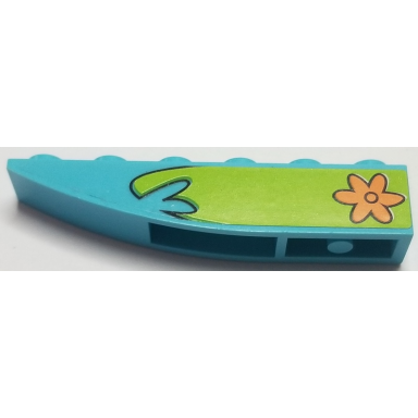 medium azure slope curved 6 x 1 inverted with orange flower on lime background pattern model left sticker - set 75903
